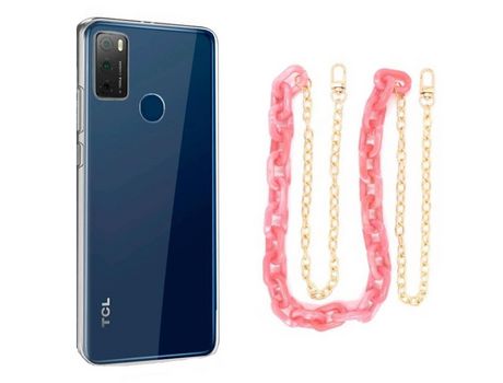 Funda cristal con Cordón Cadena rosa para TCL 20E