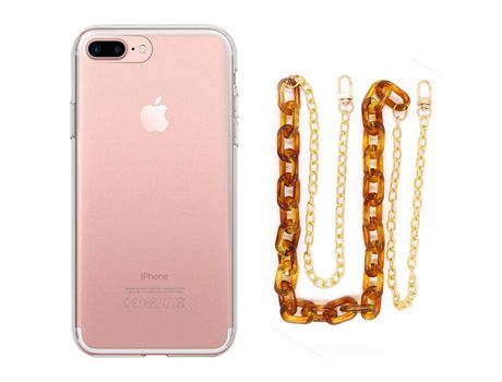 Funda cristal con Cordón Cadena Marrón para iPhone 8 Plus