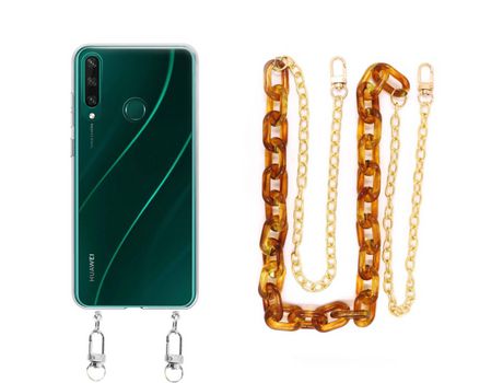 Funda cristal con Cordón Cadena Marrón para Huawei Y6P