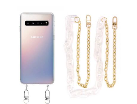Funda cristal con Cordón Cadena branco para Samsung Galaxy S10 5G