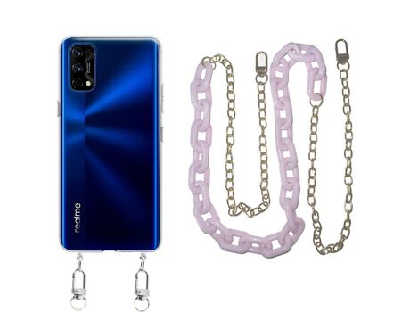Funda cristal con Cordón Cadena Morado para Realme 7 Pro