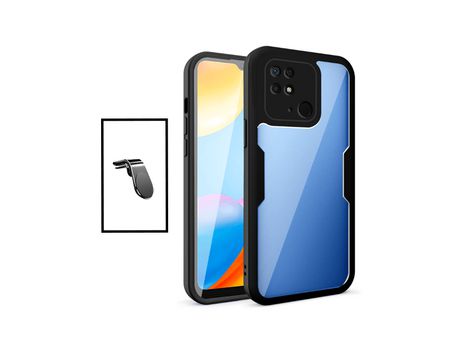 Kit Funda 360° Protección Frente y Trasera + Soporte Magnético L para Xiaomi Redmi 9C - Negro