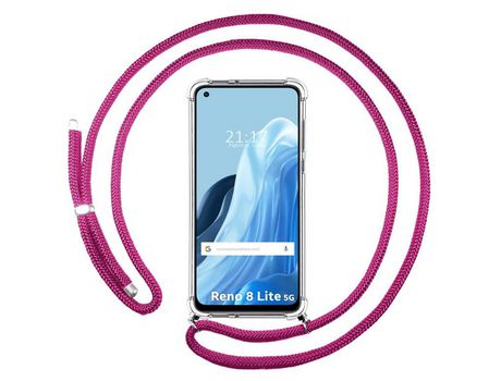 Funda Colgante Transparente para Oppo Reno 8 Lite 5G con Cordon Rosa Fucsia