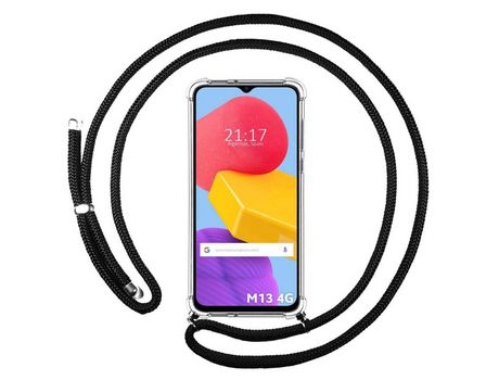 Funda Colgante Transparente para Samsung Galaxy M13 4G con Cordon Negro