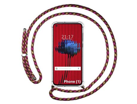 Funda Colgante Transparente para Nothing Phone 1 con Cordon Rosa / Dorado