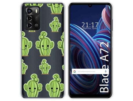 Funda Silicona Transparente para ZTE Blade A72 diseño Cactus Dibujos