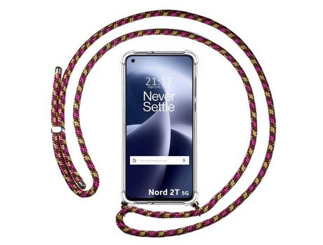 Funda Colgante Transparente para Oneplus Nord 2T 5G con Cordon Rosa / Dorado