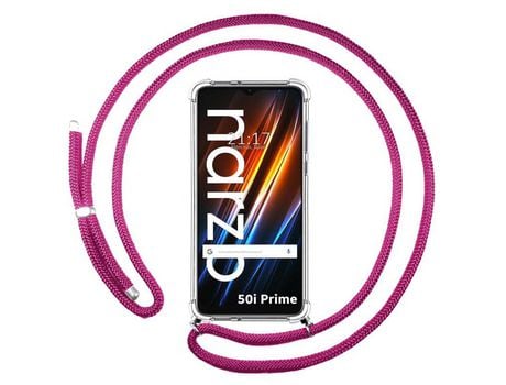 Funda Colgante Transparente para Realme Narzo 50i Prime con Cordon Rosa Fucsia