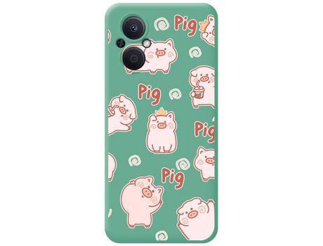 Funda Silicona Líquida Verde para Oppo Reno 8 Lite 5G diseño Cerdos Dibujos