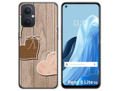 Funda Silicona para Oppo Reno 8 Lite 5G diseño Corazones Madera Dibujos