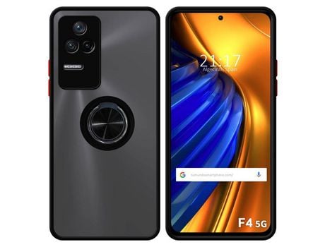 Funda Mate con Borde Negro y Anillo Giratorio 360 para Xiaomi POCO F4 5G
