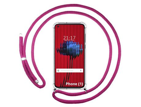 Funda Colgante Transparente para Nothing Phone 1 con Cordon Rosa Fucsia
