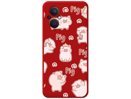 Funda Silicona Líquida Roja para Oppo Reno 8 Lite 5G diseño Cerdos Dibujos