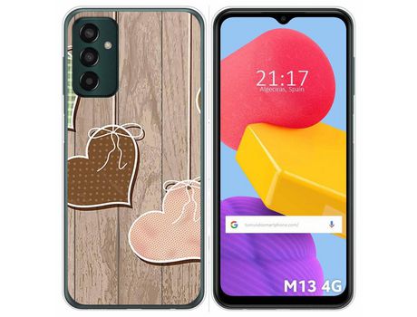 Funda Silicona para Samsung Galaxy M13 4G diseño Corazones Madera Dibujos