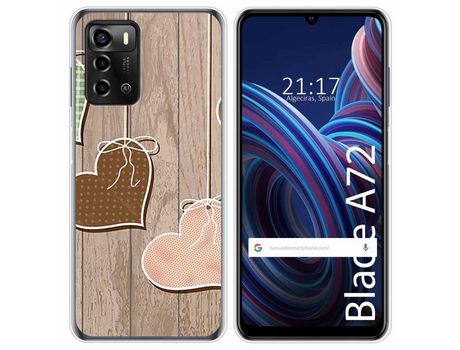 Funda Silicona para ZTE Blade A72 diseño Corazones Madera Dibujos