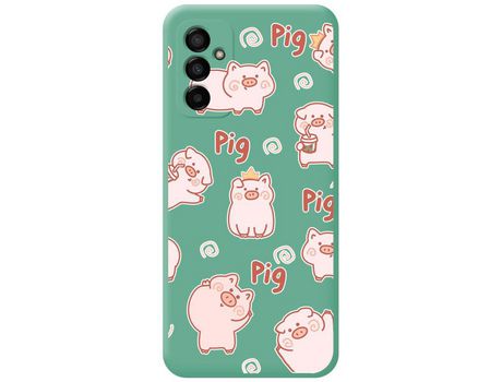 Funda Silicona Líquida Verde para Samsung Galaxy M13 4G diseño Cerdos Dibujos