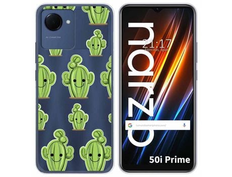 Funda Silicona Transparente para Realme Narzo 50i Prime diseño Cactus Dibujos