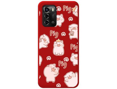 Funda Silicona Líquida Roja para ZTE Blade A72 diseño Cerdos Dibujos