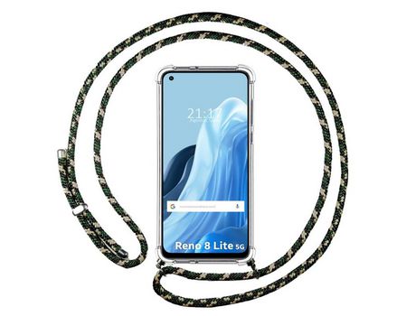Funda Colgante Transparente para Oppo Reno 8 Lite 5G con Cordon Verde / Dorado