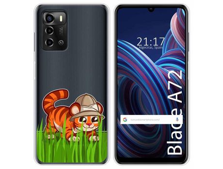 Funda Silicona Transparente para ZTE Blade A72 diseño Tigre Dibujos