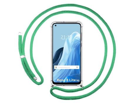 Funda Colgante Transparente para Oppo Reno 8 Lite 5G con Cordon Verde Agua
