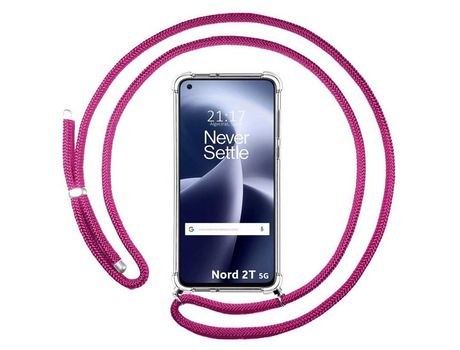 Funda Colgante Transparente para Oneplus Nord 2T 5G con Cordon Rosa Fucsia