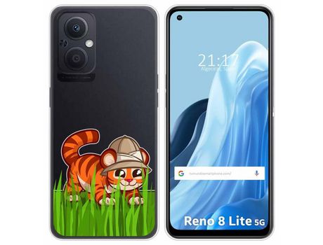 Funda Silicona Transparente para Oppo Reno 8 Lite 5G diseño Tigre Dibujos
