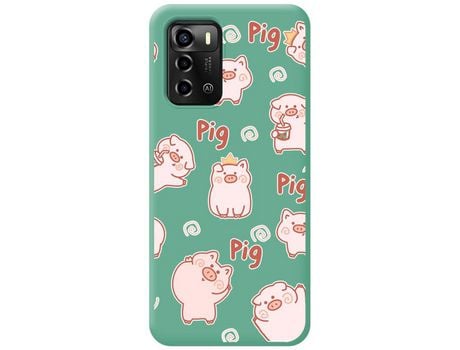 Funda Silicona Líquida Verde para ZTE Blade A72 diseño Cerdos Dibujos