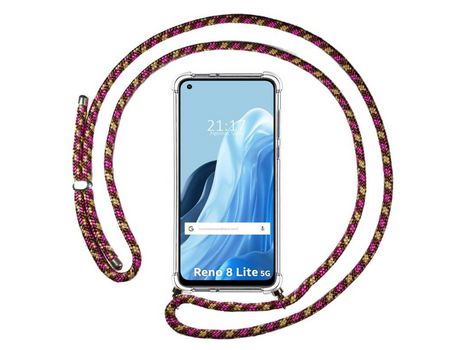Funda Colgante Transparente para Oppo Reno 8 Lite 5G con Cordon Rosa / Dorado