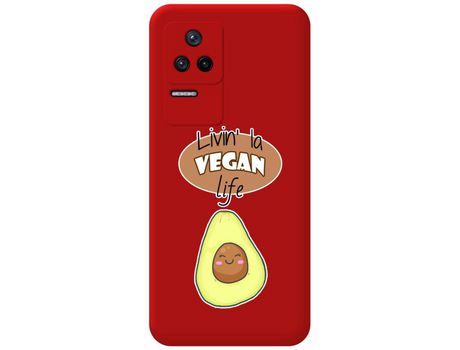 Funda Silicona Líquida Roja para Xiaomi Poco F4 5G diseño Vegan Life Dibujos