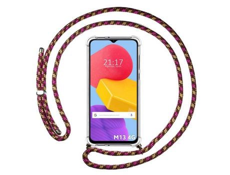 Funda Colgante Transparente para Samsung Galaxy M13 4G con Cordon Rosa/Dorado