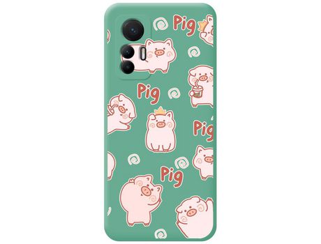 Funda Silicona Líquida Verde para Xiaomi 12 Lite 5G diseño Cerdos Dibujos