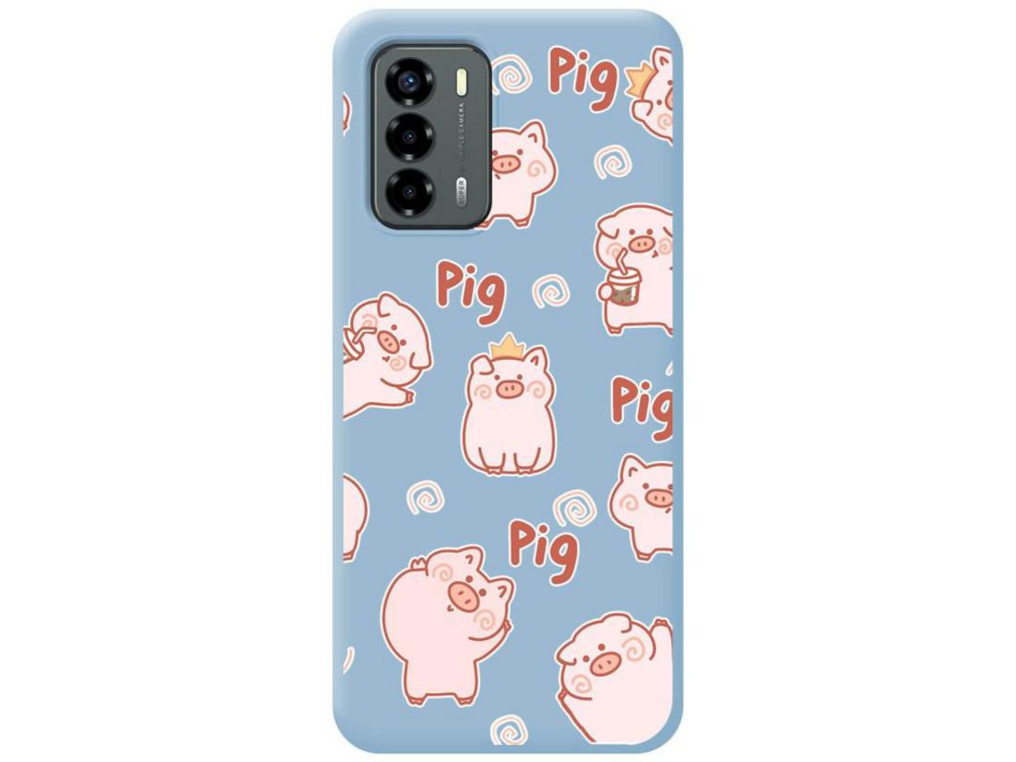Funda Silicona Líquida Azul para ZTE Blade V40 Vita diseño Cerdos Dibujos