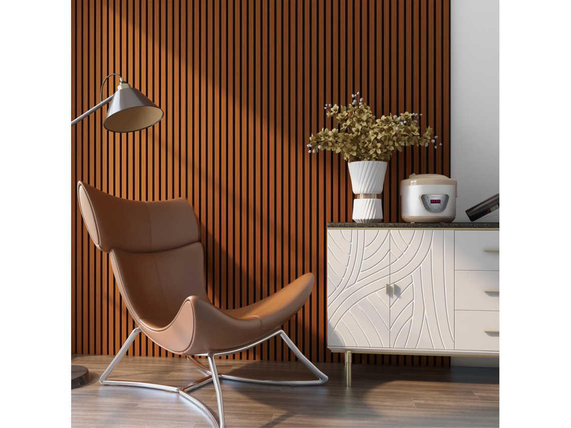 Set de 16x paneles de pared Vang acústico en MDF y fieltro 120 x 60 x 2 cm (11,52 m²) - Teca  [NEU.HOLZ]