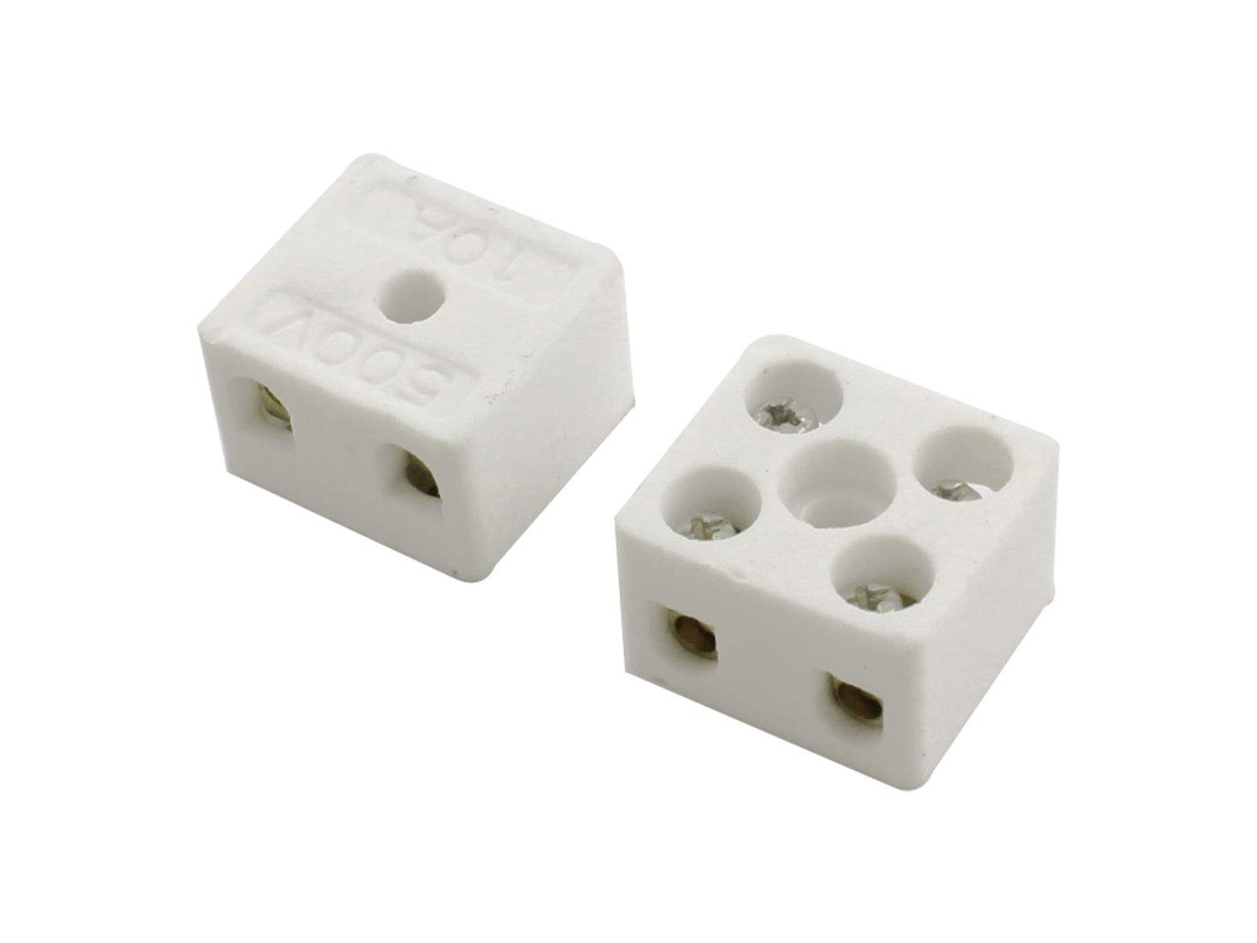 2 piezas de bloque de terminales de cerámica porcelánica de 2 vías y 5 orificios, 250 V, 425 °C, CHABERLU