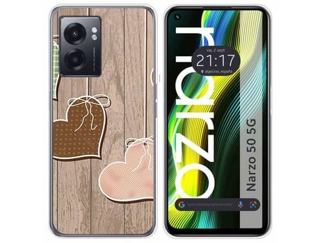 Funda para Realme Narzo 50 5g TUMUNDOSMARTPHONE Dibujos Corazones Madera Multicolor