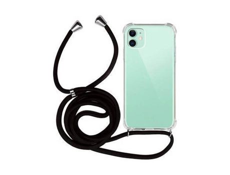 Funda Móvil Colgante con Cuerda para iPhone 12 / 12 Pro Silicona Transparente con Cuerda Negra