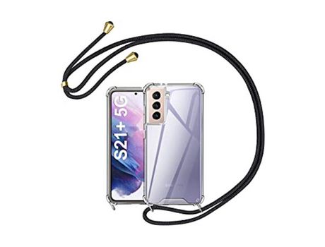 Funda Móvil Colgante con Cuerda para Samsung Galaxy S21 Plus Silicona Transparente con Cuerda Negra
