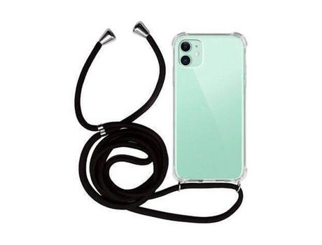Funda Móvil Colgante con Cuerda para iPhone 12 Mini Silicona Transparente con Cuerda Negra