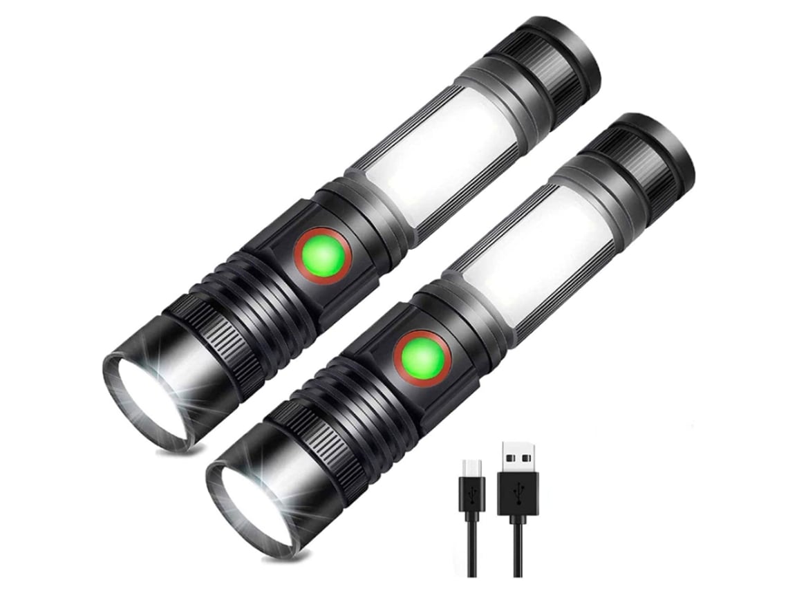 Antorchas LED recargables (incluida la batería de 2500 mAh) Mini linternas magnéticas súper brillantes tácticas (paquete de 2), negro YIZHOOD