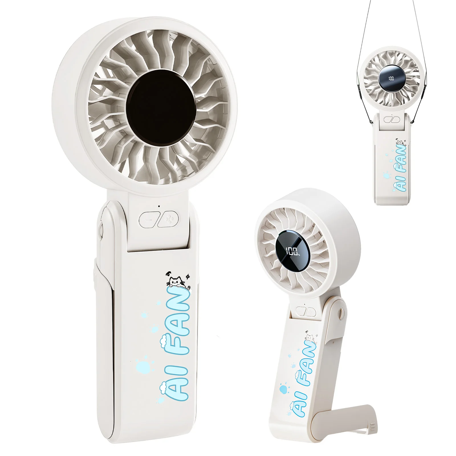 Ventilador De Mano (blanco), 100 Velocidades, Manos Libres, Compacto, De Bolsillo.