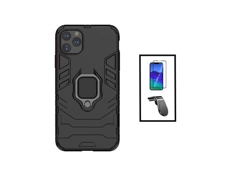 Kit Protector de Vidrio Templado 5D Full Cover + Carcasa 3X1 Military Defender + Soporte Magnético L Safe Driving Auto para iPhone 14 PHONECARE Negro