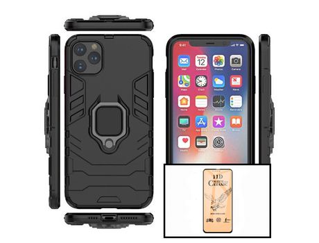 Kit Vidrio Templado Ceramicglass Full Cover + Carcasa 3X1 Military Defender para iPhone 14 PHONECARE Negro