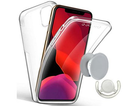 Kit Carcasa 3X1 360° Impact Protection + 1 Gripholder + 1 Soporte Gripholder Branco para iPhone 14 PHONECARE Transparente/Blanco