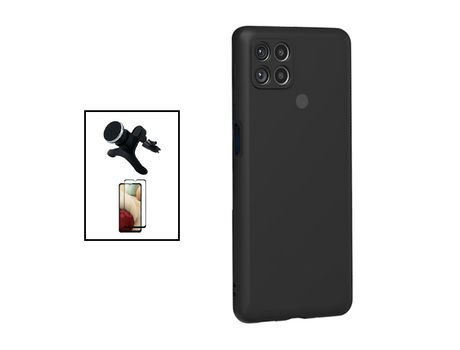 Kit Protector de Vidrio Templado 5D Full Cover + Carcasa Silicona Líquido + Soporte Magnético de Auto Reforzado para Xiaomi Redmi 9C PHONECARE Negro