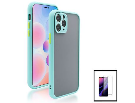 Kit Carcasa Trasera Protección Cámara + Protector de Vidrio Templado Gorilasglass para iPhone 14 GIFT4ME Azul Claro