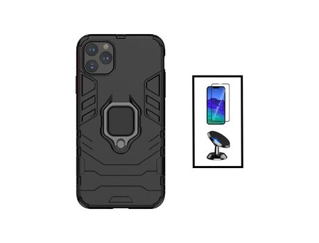 Kit Protector de Vidrio Templado 5D Full Cover + Carcasa 3X1 Military Defender + Soporte Magnético de Auto para iPhone 14 PHONECARE Negro