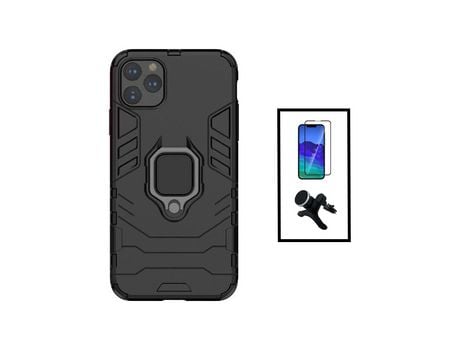 Kit de Vidrio Templado de Cubierta Completa 5D + Defensor de Cubierta de 3X1 + Soporte Magnético de Automóvil Reforzado para Iphone 14 Más Negro