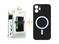 Pack 1x Película de Vidrio templado Anti-Spy + Funda SKYHE Apple Iphone 13 Compatível com Magsafe Magnetic Preto