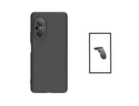Kit Support Magnetic Car L + Cubierta Protección Trasera de Silicona para Huawei Nova 9 Si Negro